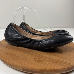 Tory Burch Allie Black Leather Logo Trim Ballet Flats